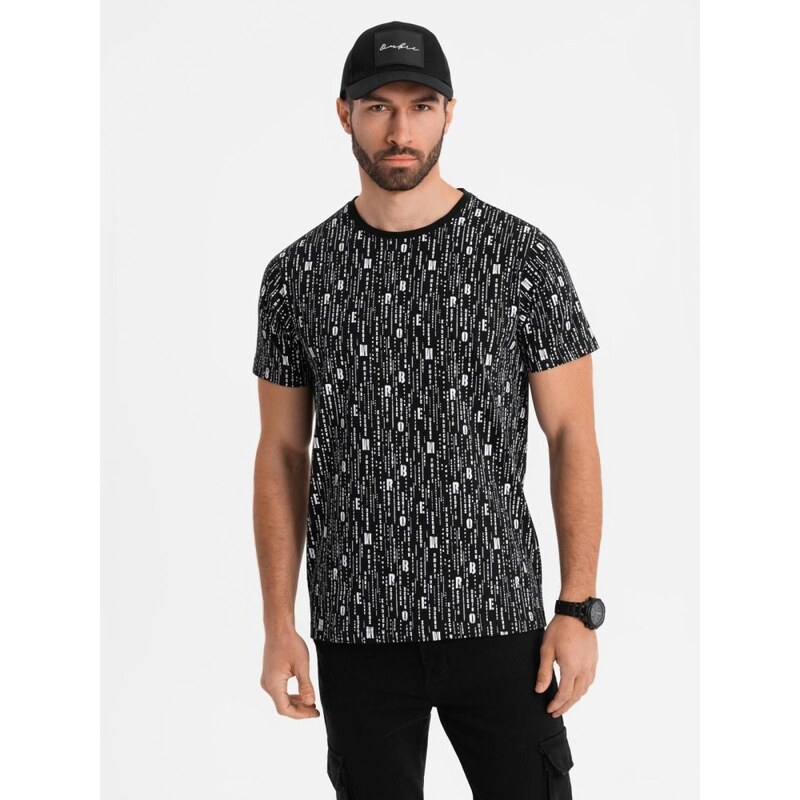 Ombre Clothing Černé bavlněné tričko s potiskem písmen V2 TSFP