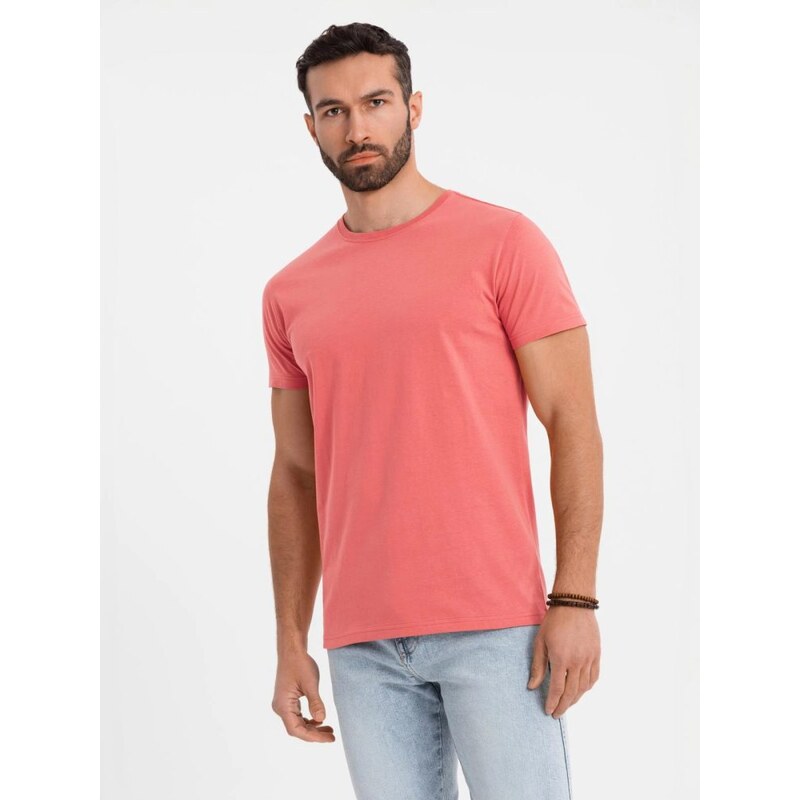 Ombre Clothing Základní korálové bavlněné tričko s kulatým