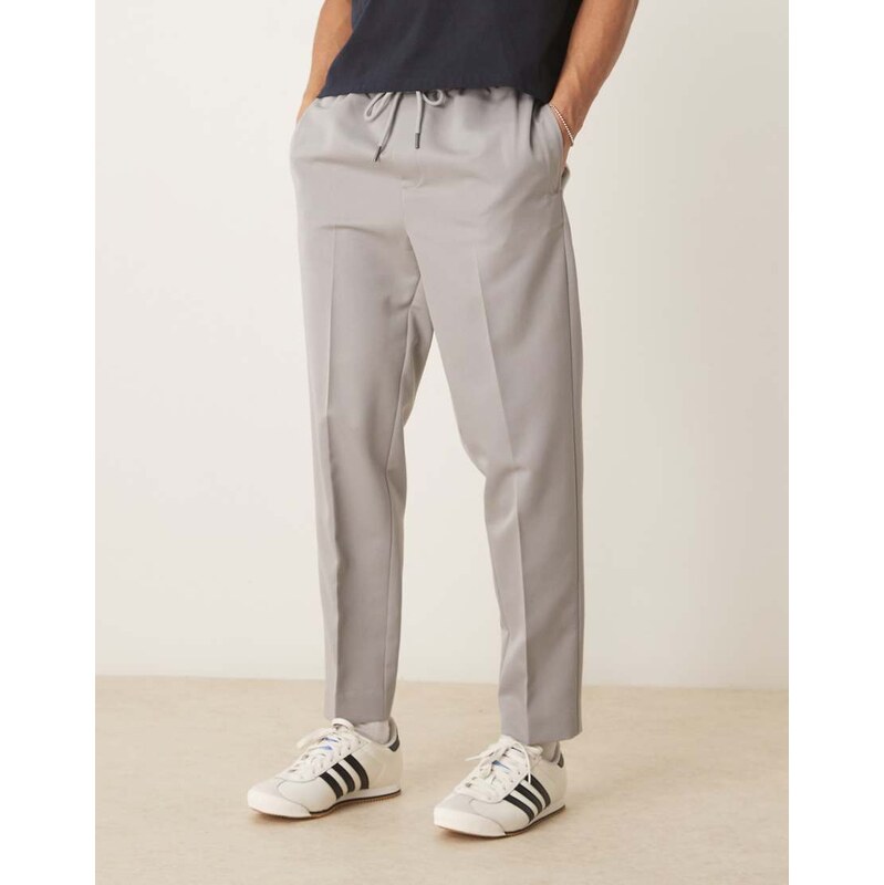 ASOS DESIGN pull on smart tapered fit trousers in grey