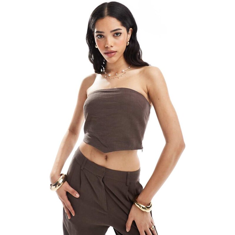 4th & Reckless linen blend bandeau scarf top co-ord in brown 106253248