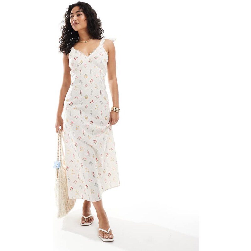 Miss Selfridge tie shoulder linen slip dress-Multi