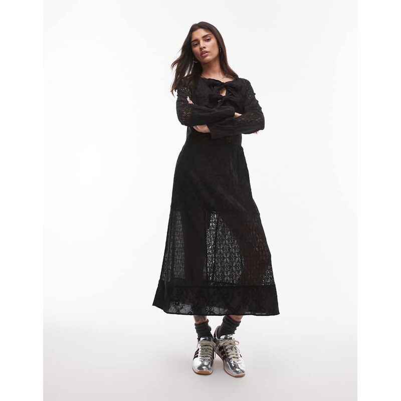 Resume broderie midaxi dress with front ties in black 106519135
