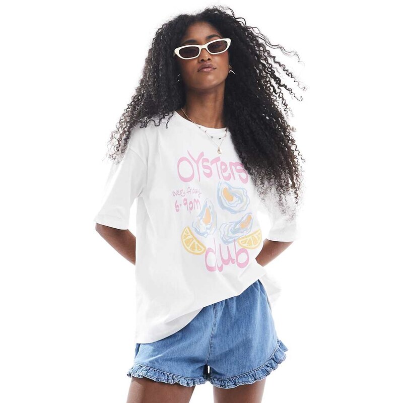 Threadbare cotton oversized graphic t-shirt with oyster print in white 106261469