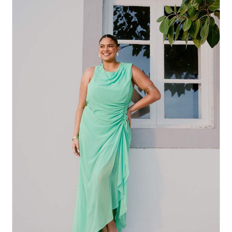 ASOS Curve ASOS DESIGN Curve gathered waist ruffle maxi dress with 106243006