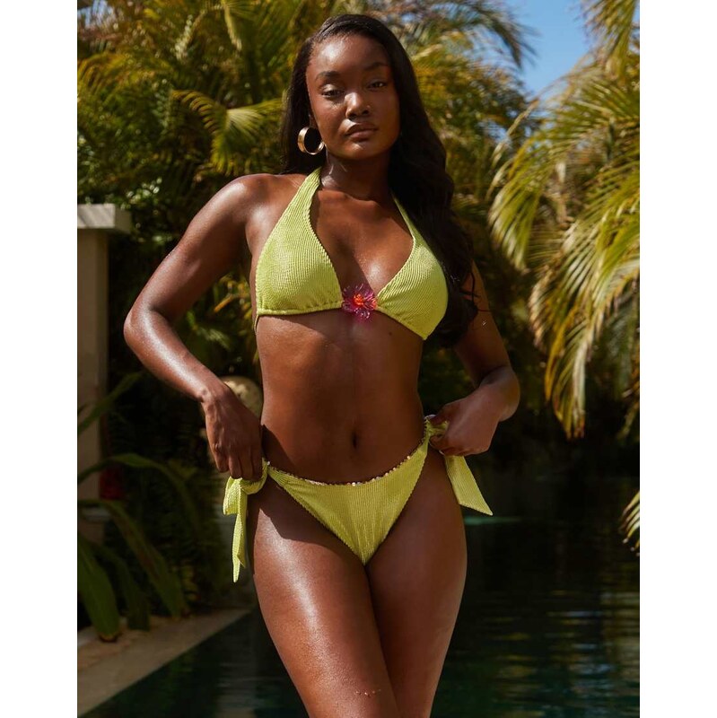 South Beach crinkle tie side bikini bottom in green 106243070