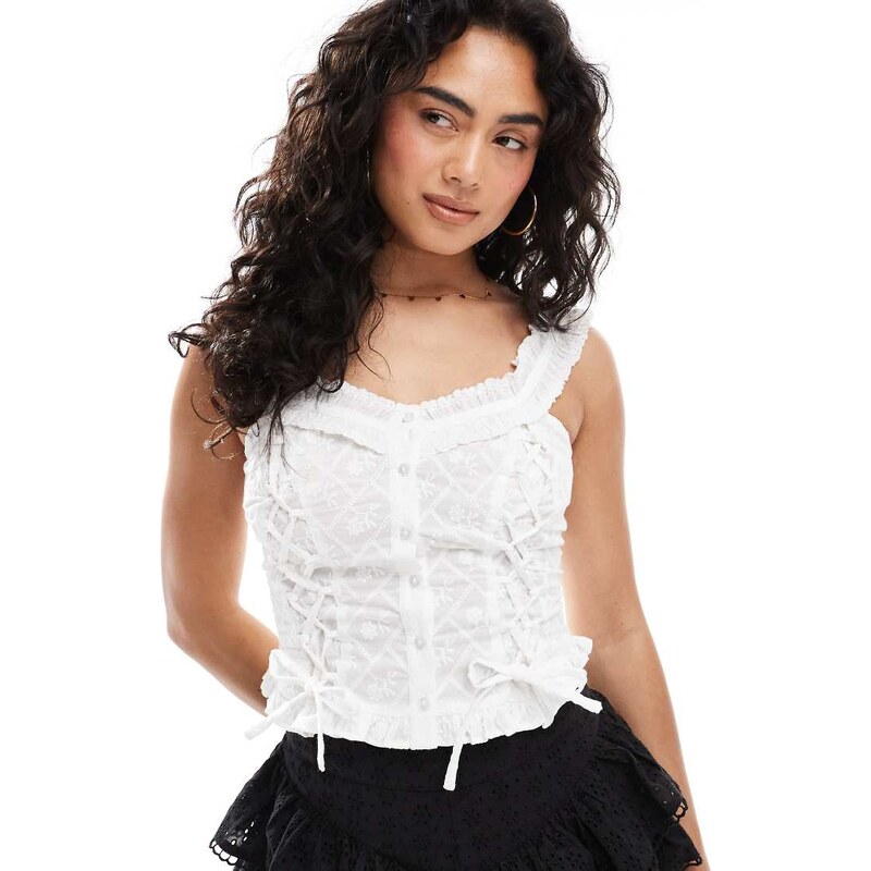 Miss Selfridge cotton broderie corset top in white 106614085