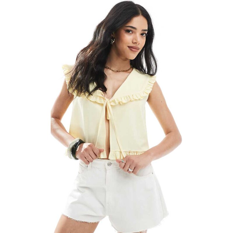 ASOS DESIGN linen blend tie front waistcoat-Yellow 106243201
