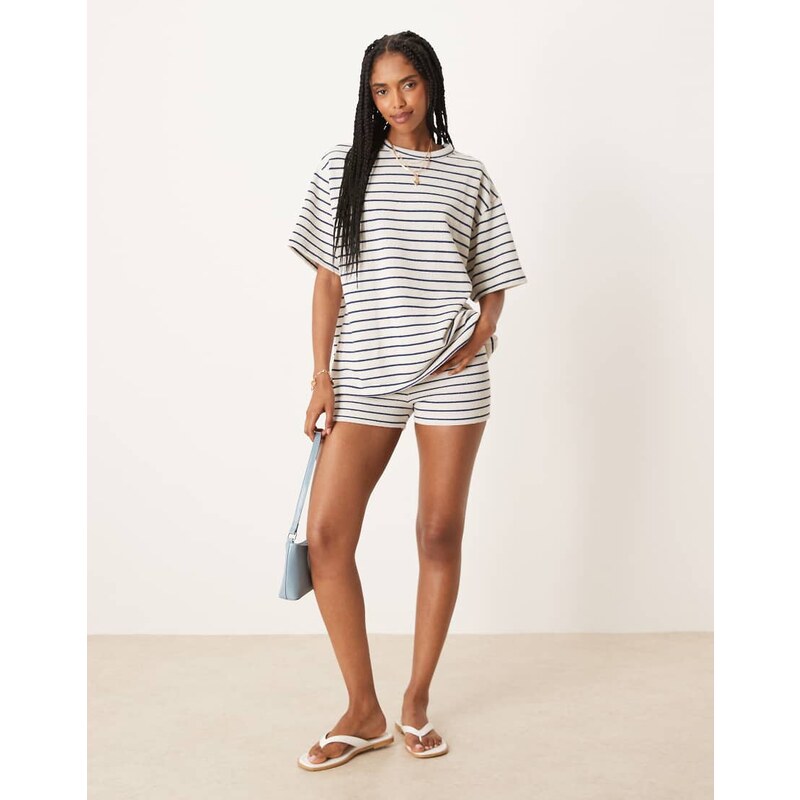 ASOS DESIGN micro short co-ord in knitted mono stripe-Multi