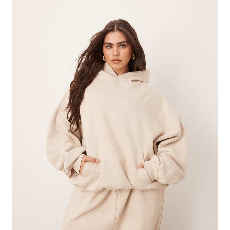 ARRANGE Curve oversized premium heavy weight hoodie in oatmeal-Neutral 112730500