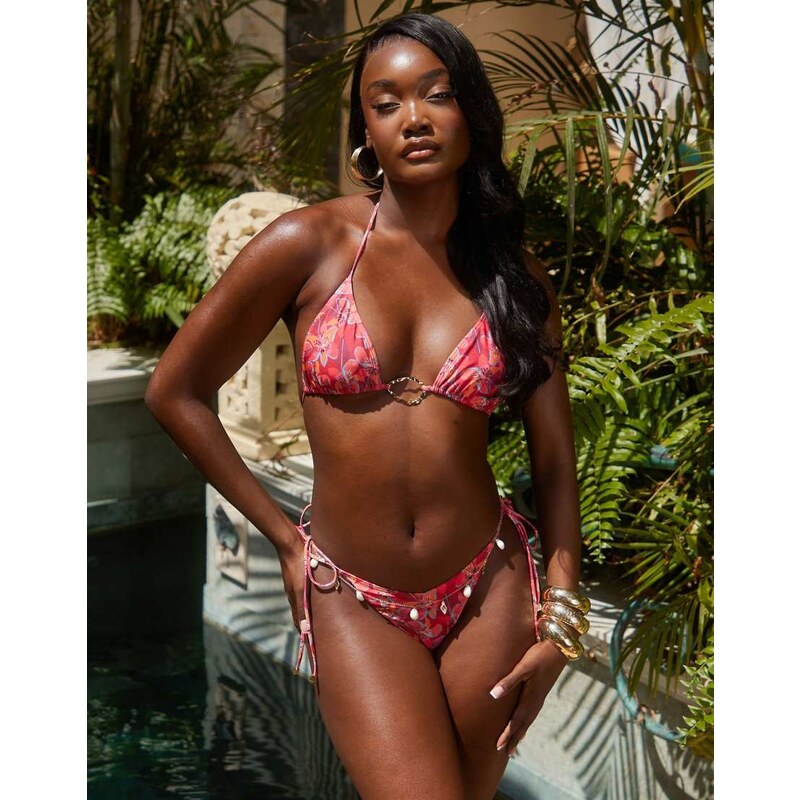 South Beach tie side bikini bottom in tropical flower red-Multi