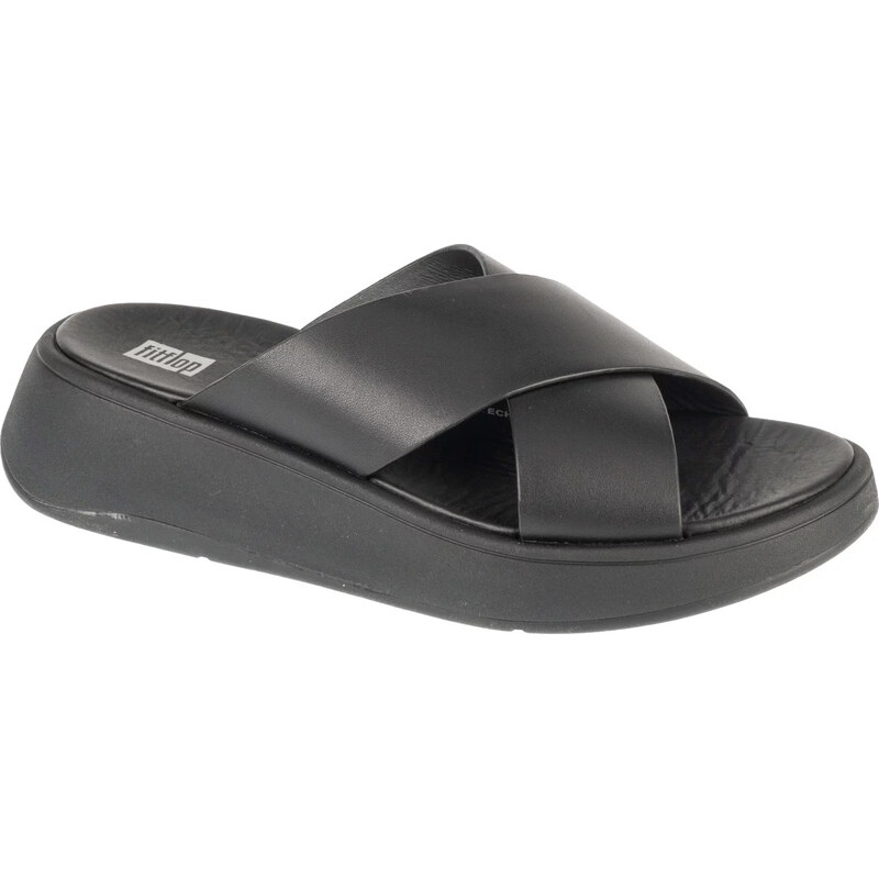 černé dámské pantofle na platformě FitFlop F-Mode Flatform Černá 106244073