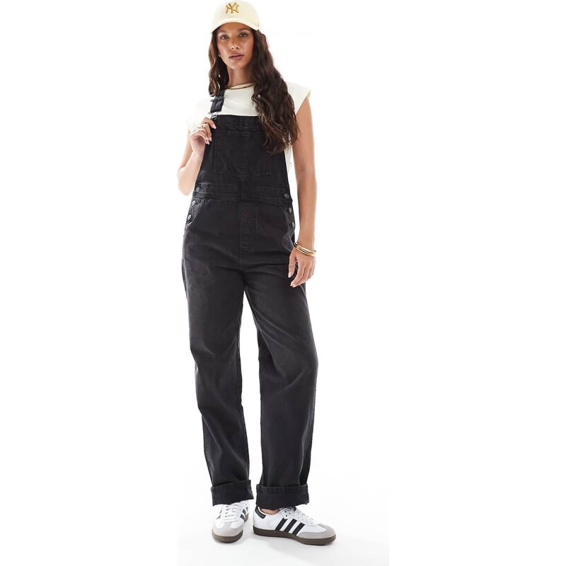 ASOS DESIGN denim dungaree in washed black 106245515