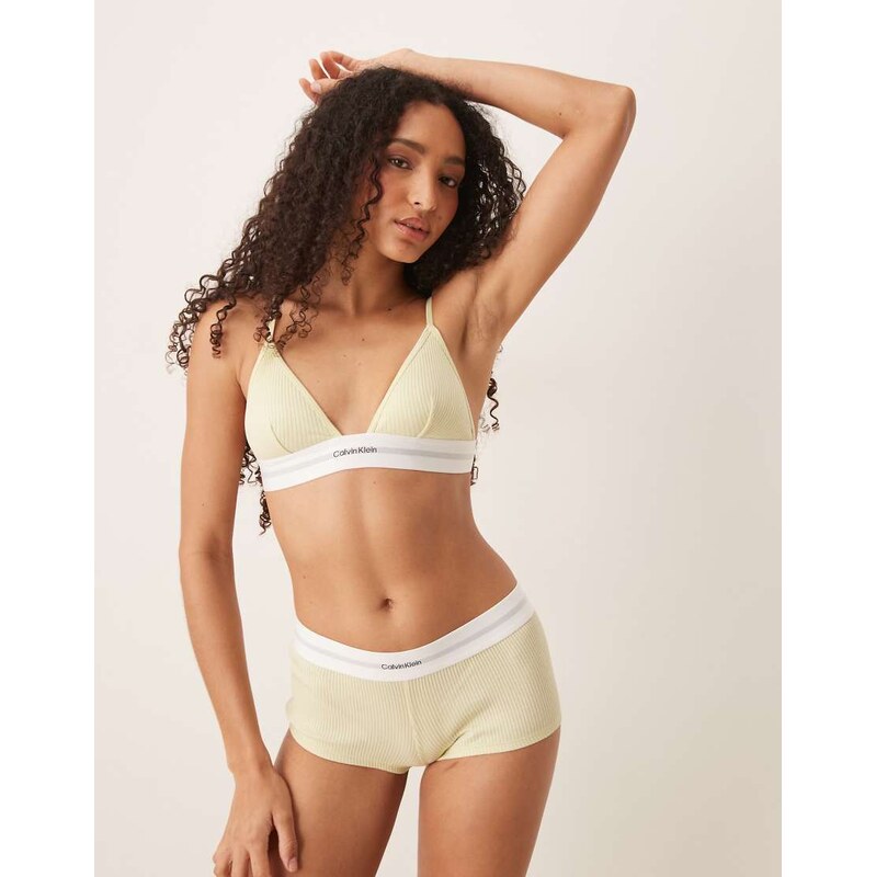 Calvin Klein modal rib unlined triangle bra in soft yellow 106245555