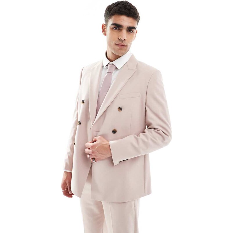 ASOS DESIGN double breasted regular suit jacket in light pink