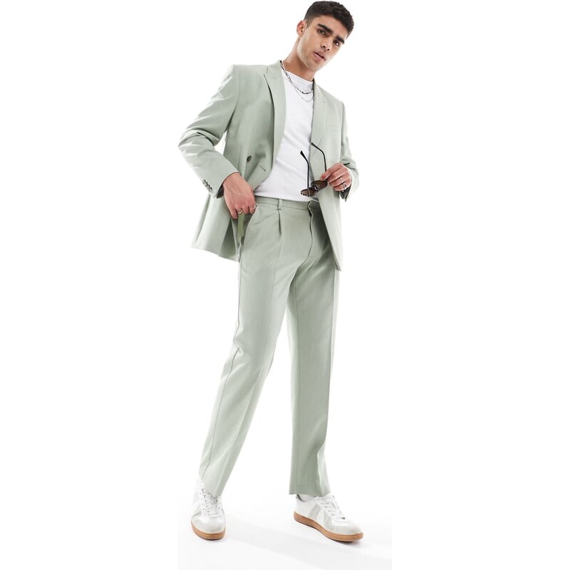 ASOS DESIGN straight leg suit trousers in sage green texture