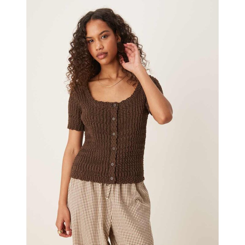 ASOS DESIGN knitted scoop neck button through cardigan in textured 106245595