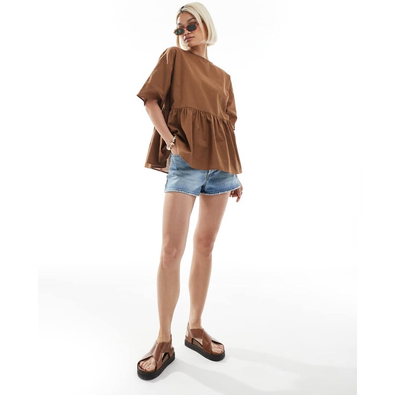 ASOS DESIGN oversized peplum short sleeve smock in linen blend