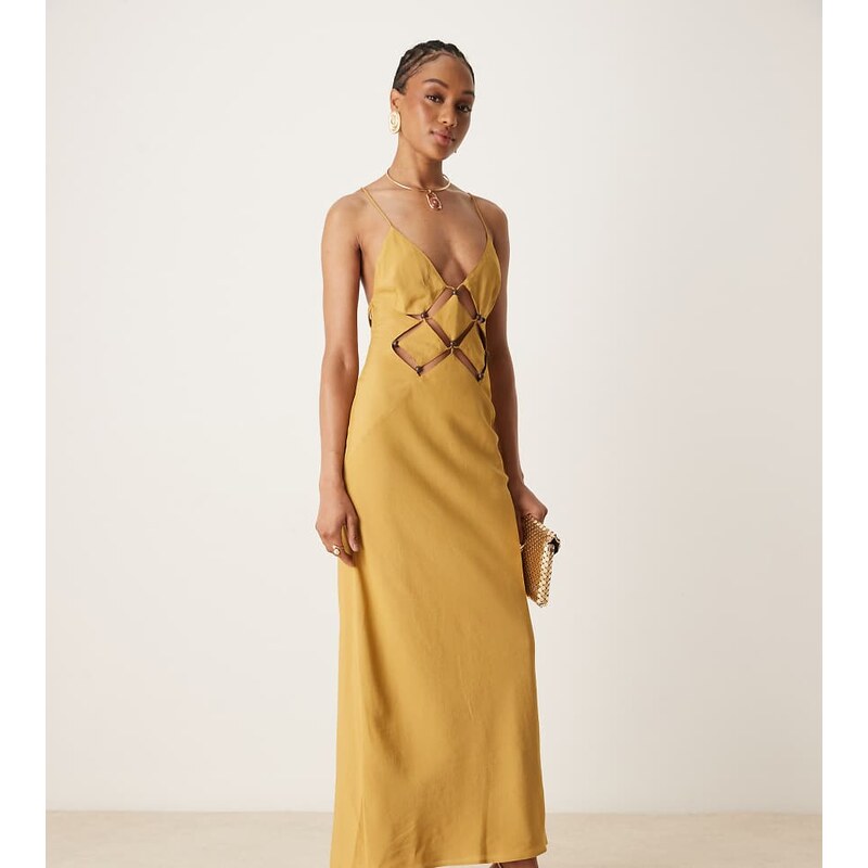 ASOS Tall ASOS DESIGN Tall cutout panel cami maxi dress with bead trim 113105991