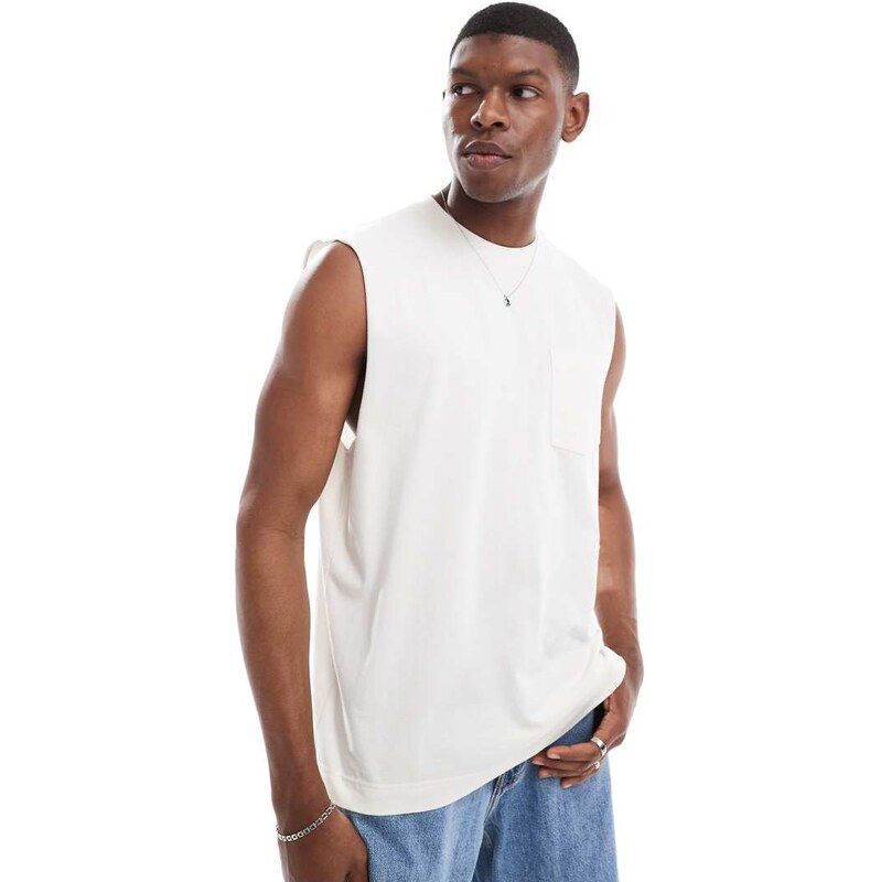 Hollister boxy oversized pocket detail vest in beige-Neutral