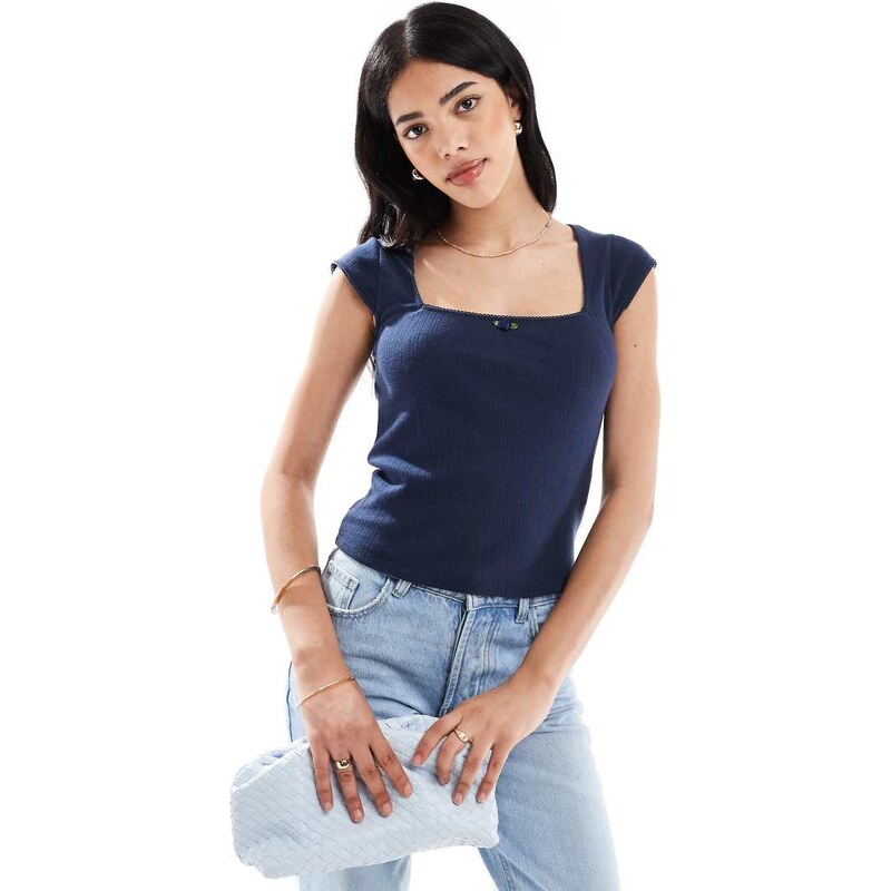 Hollister square neck pointelle t-shirt in navy 106253406