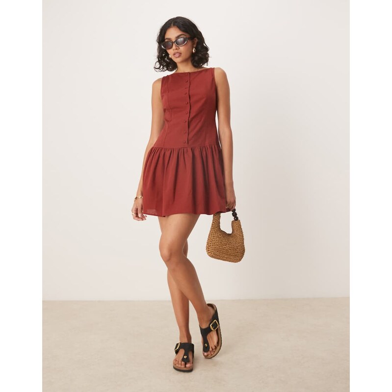 ASOS DESIGN slash neck button down dropped waist mini sundress