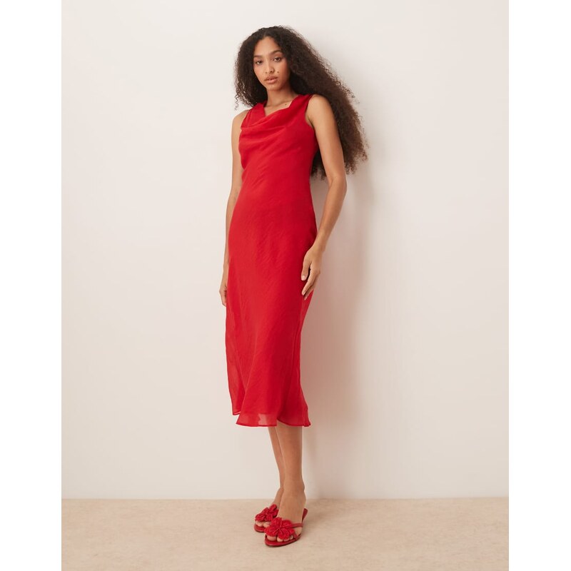 Mango cowl neck satin midi dress in red 106245727