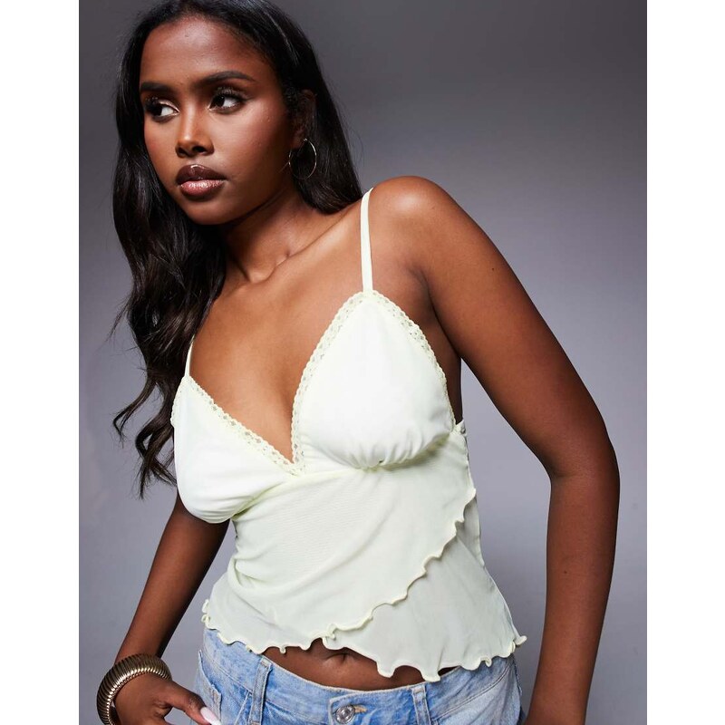 ASOS DESIGN wrap front mesh cami in lemon-Yellow