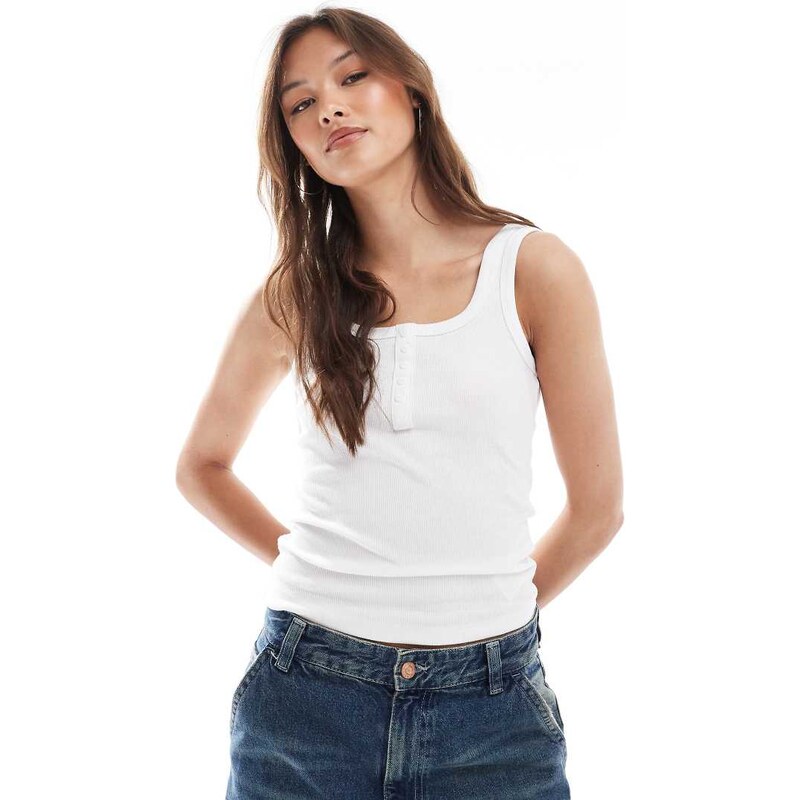 Brave Soul button down square neck vest in white 106245756