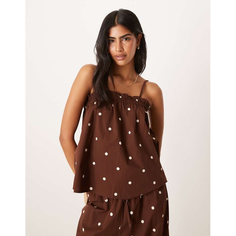 ASOS DESIGN trapeze cami top in chocolate polka dot-Multi