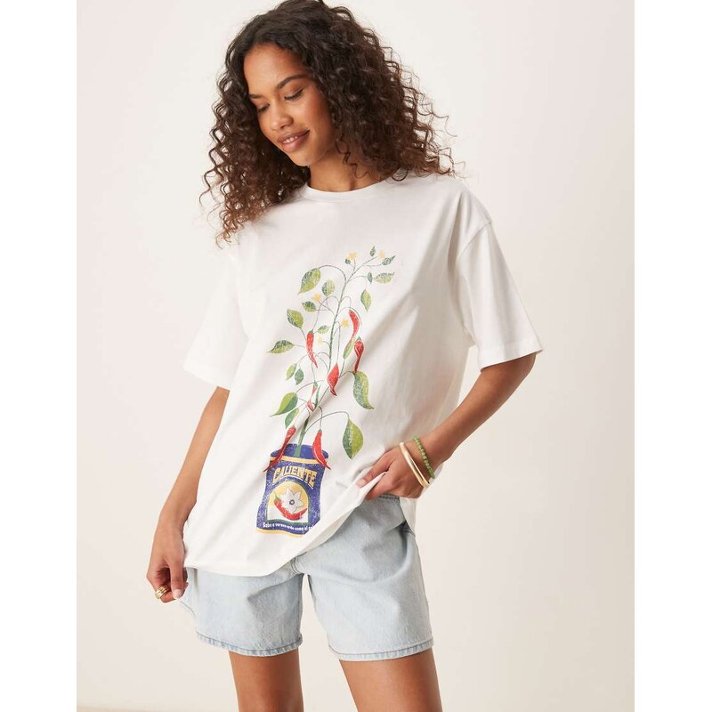 ASOS DESIGN oversized t-shirt with chilli plant graphic in coconut 106245820