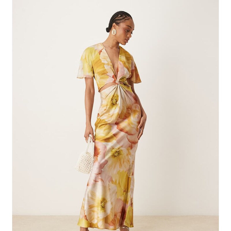 ASOS Tall ASOS DESIGN Tall satin knot detail cutout midi dress in 106253378