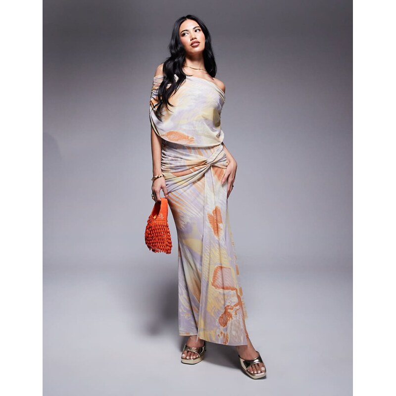 ASOS DESIGN mesh extreme ruched bodice maxi dress with drape in