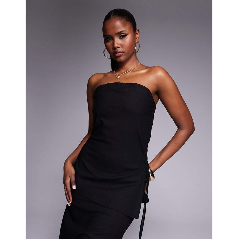 Kaiia exclusive cotton blend linen look bandeau asymmetric tie
