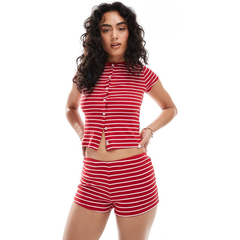 Miss Selfridge stripe ribbed micro short-Multi 106451368