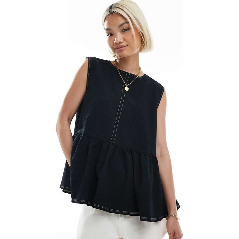 ASOS DESIGN sleeveless peplum top with contrast stitch in black