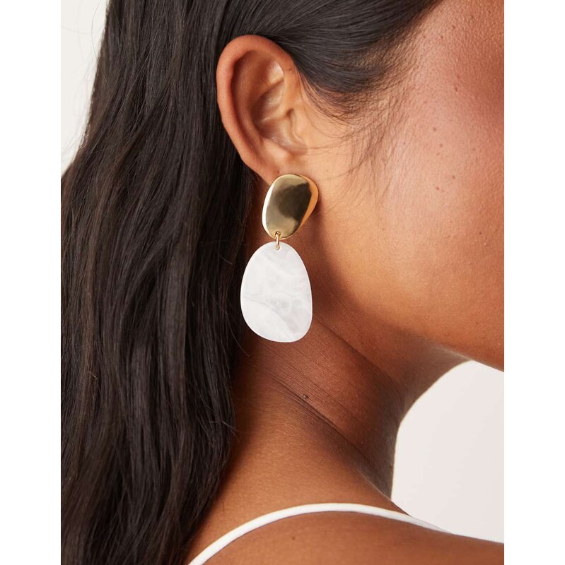 DesignB London statement stud earrings in gold and white stone