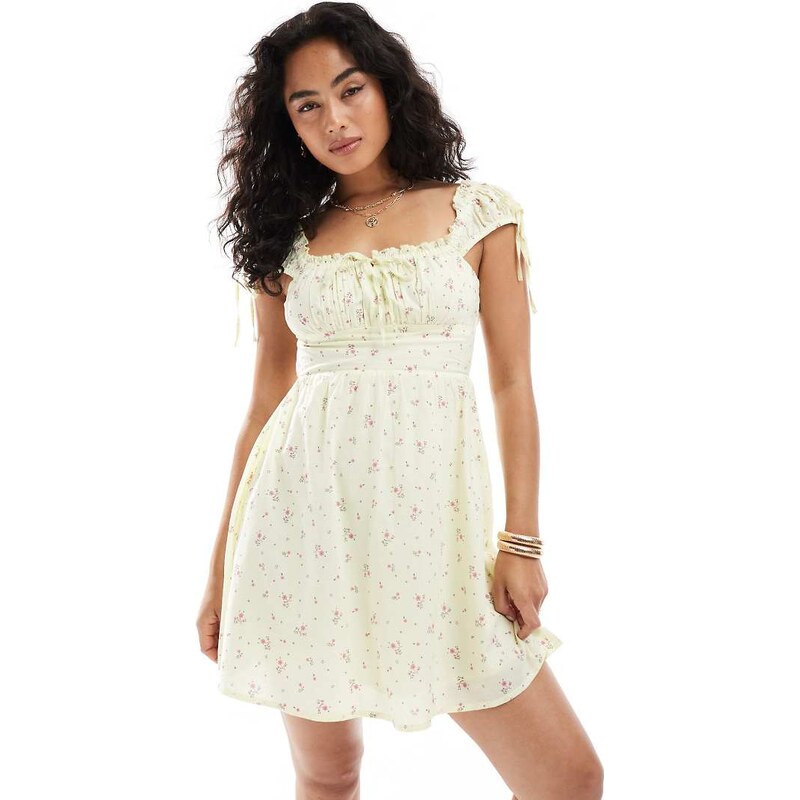 New Look milkmaid mini dress in yellow floral 115533675