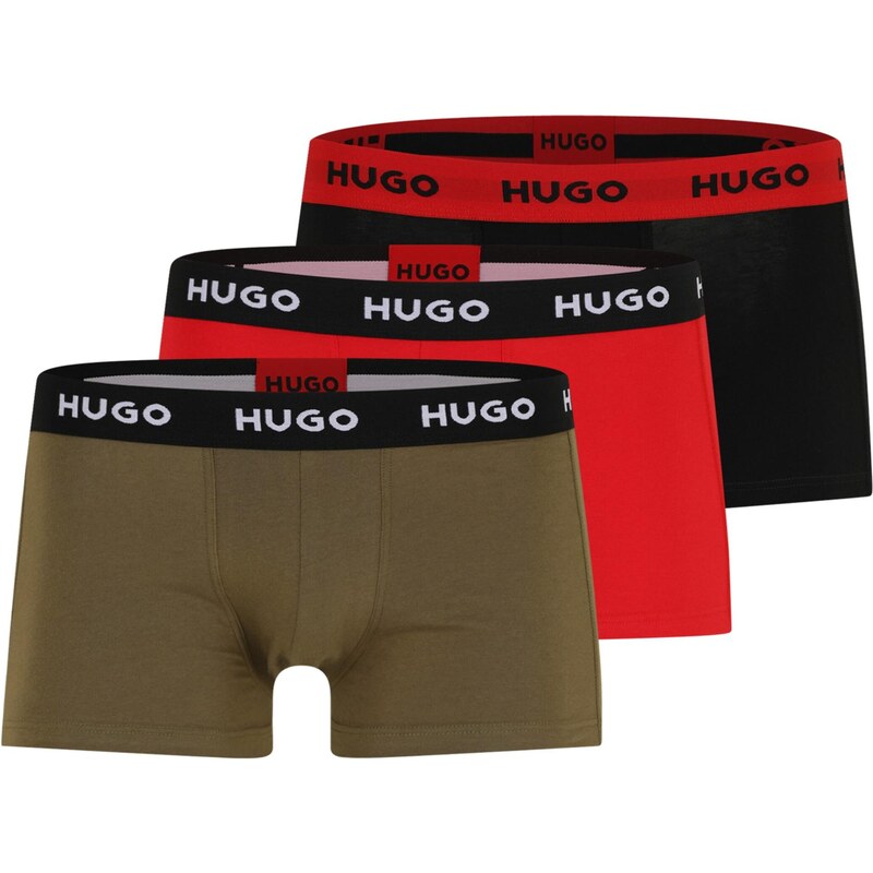 HUGO Boxerky khaki / červená / černá / bílá