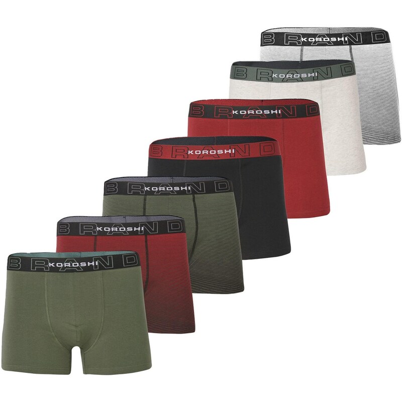 KOROSHI Boxerky khaki / olivová / červená / černá / bílá