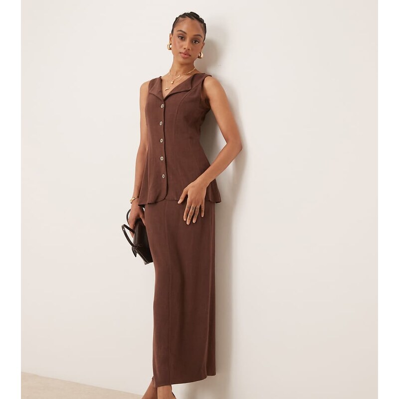 ASOS Tall ASOS DESIGN Tall linen waistcoat detail midi dress in 106253264