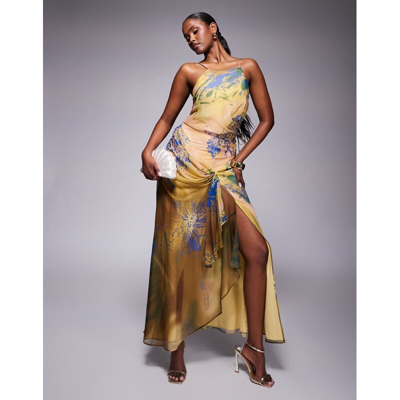 ASOS DESIGN racer strappy maxi dress with draped skirt in