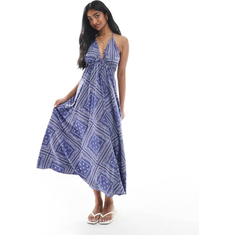 Miss Selfridge halter neck spun maxi dress in bandana print-Multi 106253338