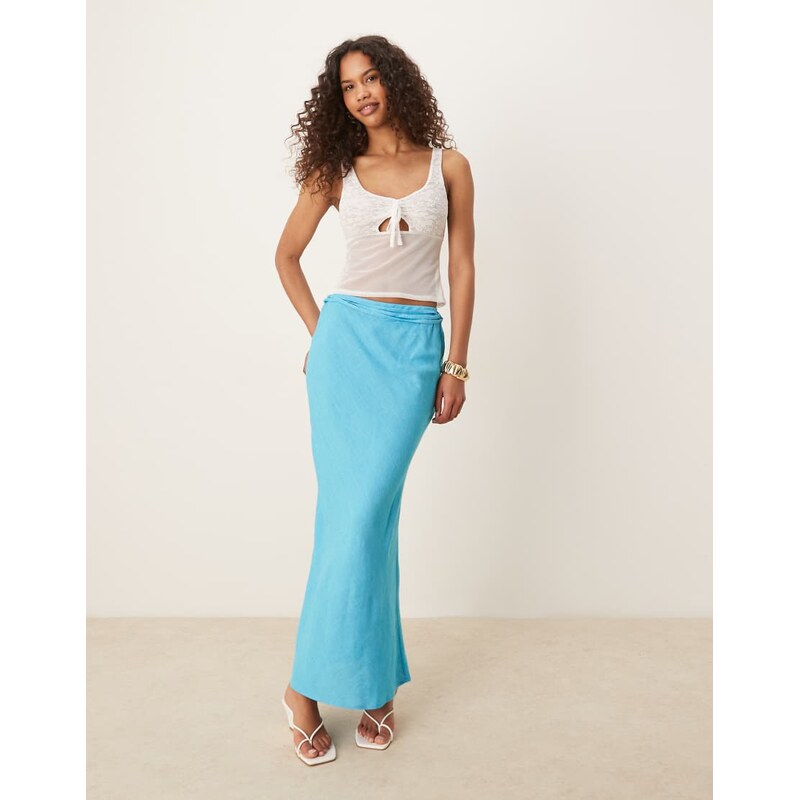 ASOS DESIGN linen blend bias maxi skirt in blue
