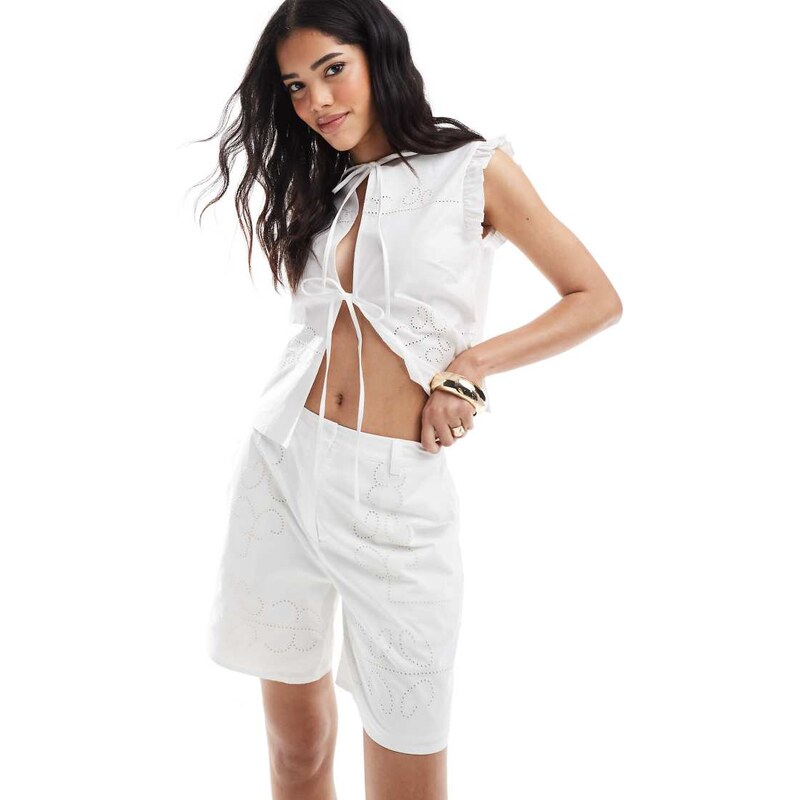 4th & Reckless cotton embroidered cutwork detail tailored longline 106253247