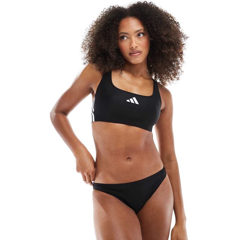 adidas performance adidas Training 3 stripe bikini set in black