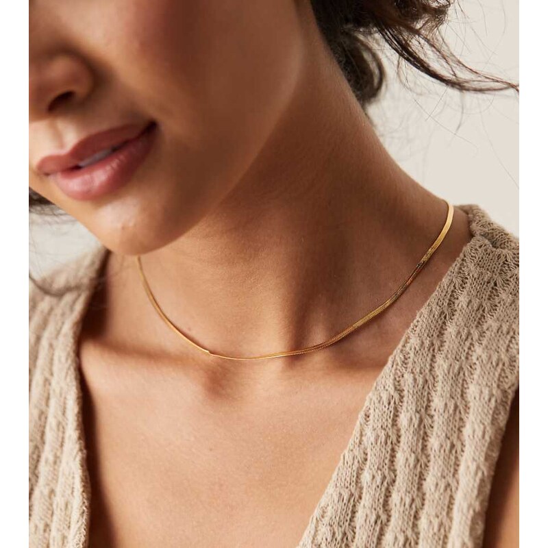 Orelia flat snake chain necklace in 18k gold plated