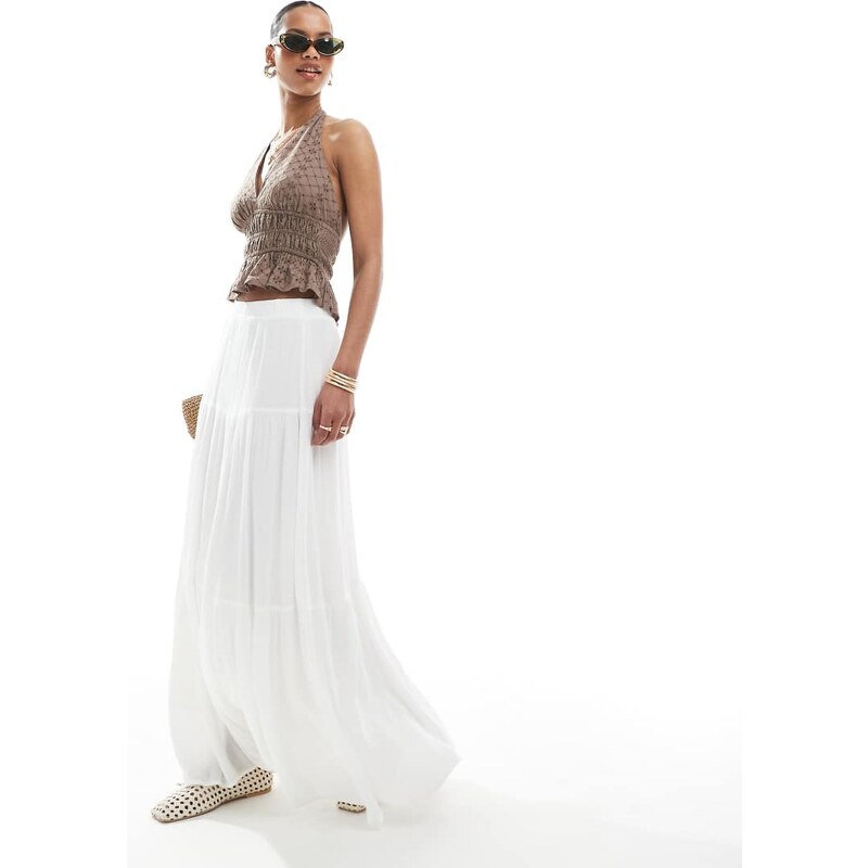 Stradivarius boho midi skirt in white 106603695