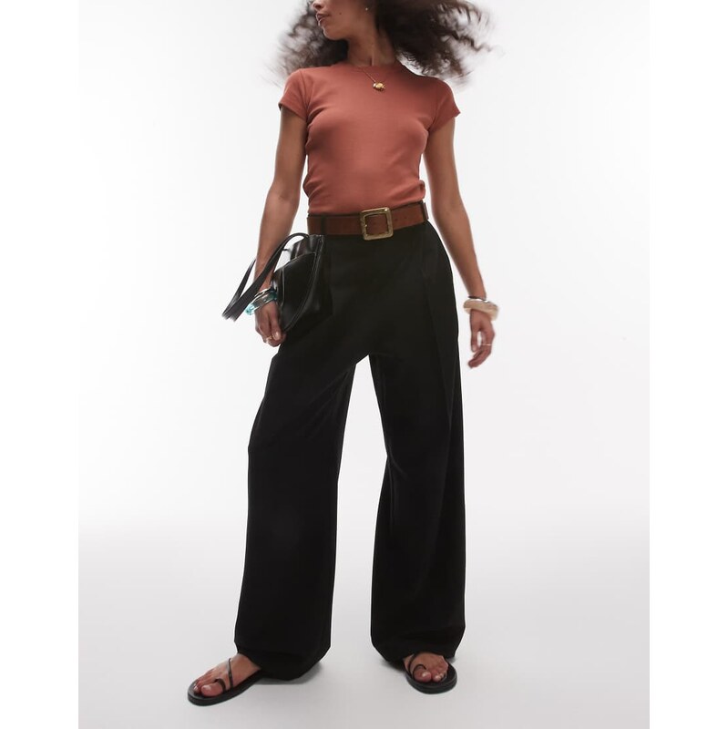 Topshop premium double pleat straight leg tailored trouser in