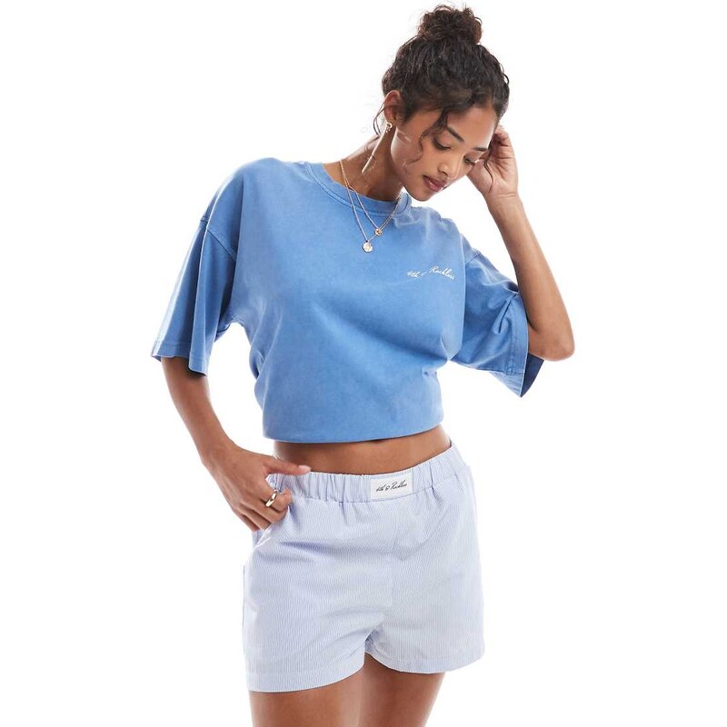 4th & Reckless logo detail boxer shorts in blue stripe 106266442