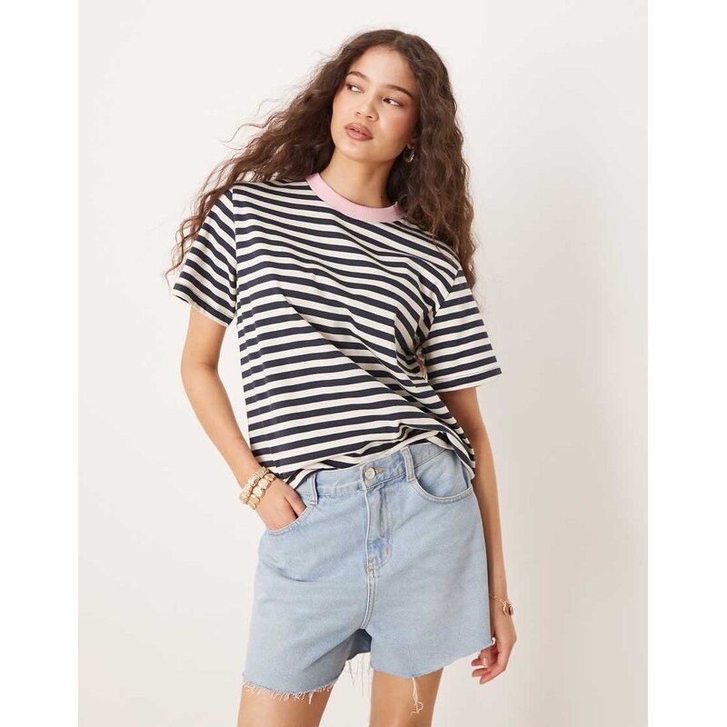 ASOS DESIGN ASOS DESIN regular fit stripe t-shirt with contrast 106258942